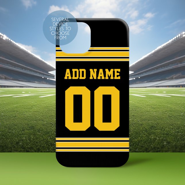 Football Jersey - Black Gold Sportes Stripes iPhone 15 Hülle (Personalized Phone Case with a Football Jersey Stripe Design)