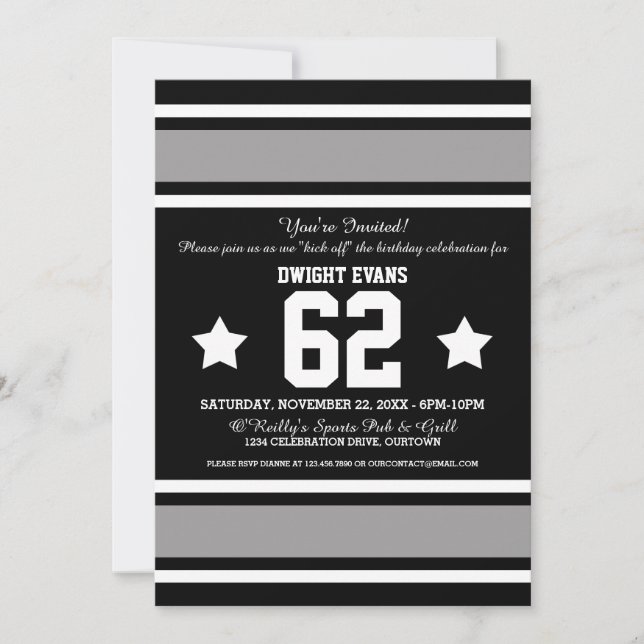 Football Jersey Black|Silver Party Einladungen (Vorderseite)