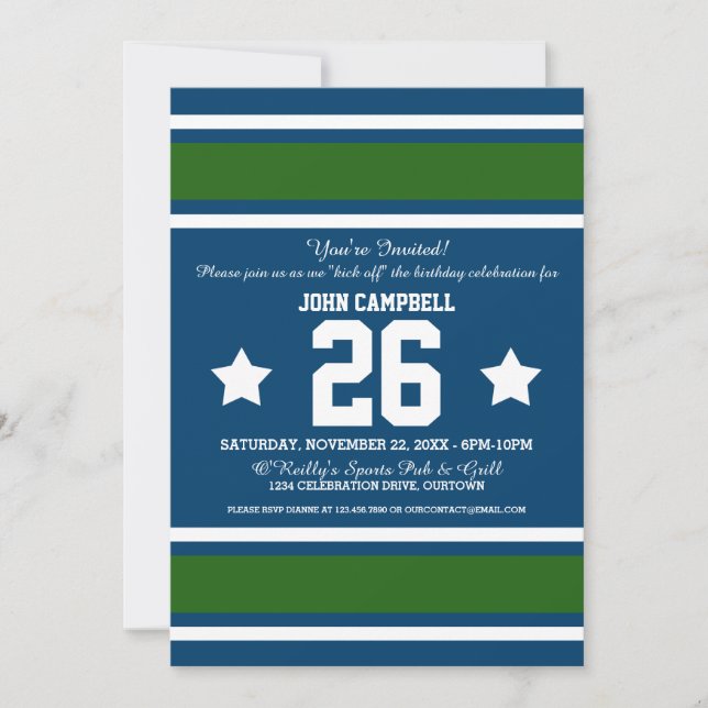 Football Jersey Blue|Green Party Invitations (Devant)