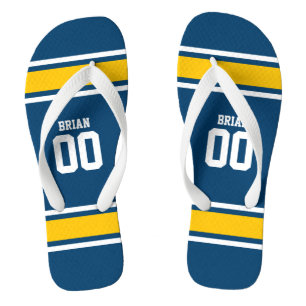 Football Jersey Blue Yellow Personalisiert Flip Flops
