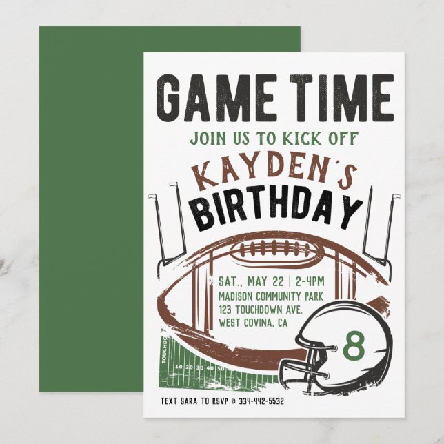 Football Jeu Heure Anniversaire Invitation (Devant / Derrière)