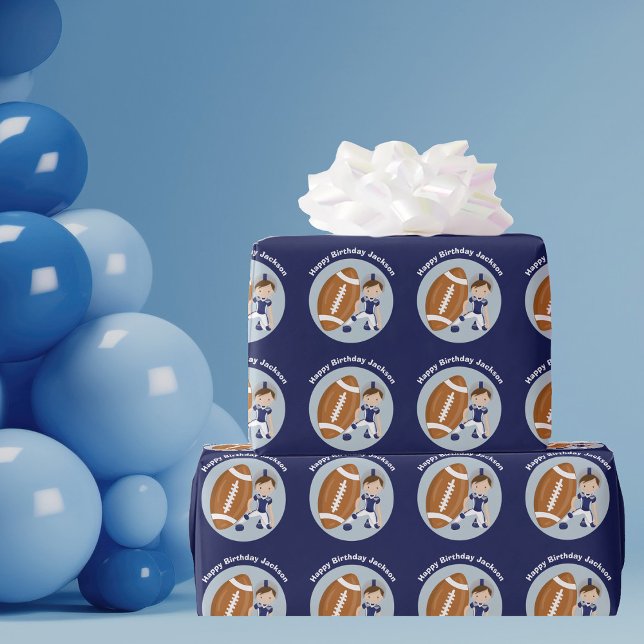 Football Kid Personalisiert Boy Blue Happy Geburts Geschenkpapier (Von Creator hochgeladen)