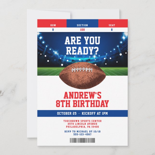 Football Kids Birthday Party Ticket Invitation Einladung (Vorderseite)
