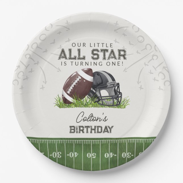 Football Little All Star Touchdown Birthday Pappteller (Vorderseite)