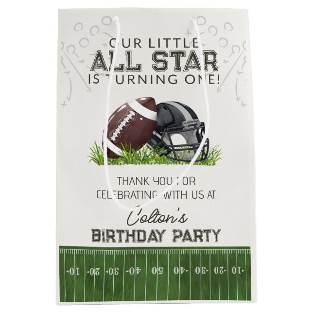 Football Little AllStar Touchdown Birthday Favor Mittlere Geschenktüte (Vorderseite)