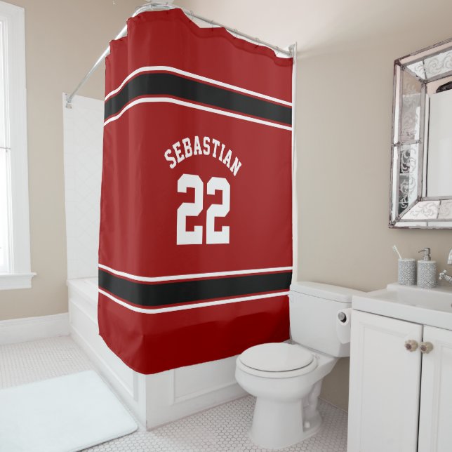 Football Novelty Personalisiert Jersey Black Red Duschvorhang (Beispiel)