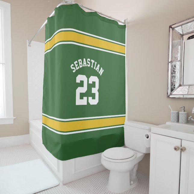 Football Novelty Personalisiert Jersey Green Yello Duschvorhang (Beispiel)
