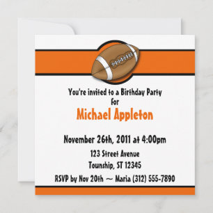 Football Orange Invitations Anniversaire