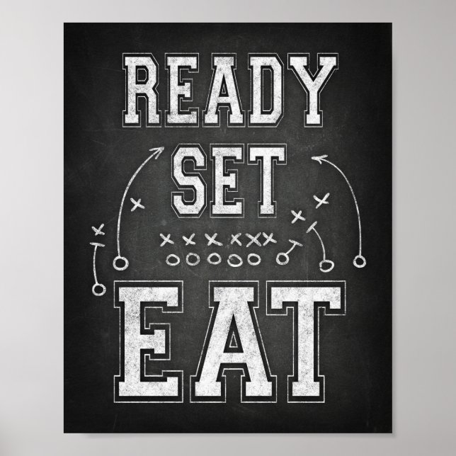 Football Party BEREIT SET EAT Sign Chalk Print Poster (Vorne)