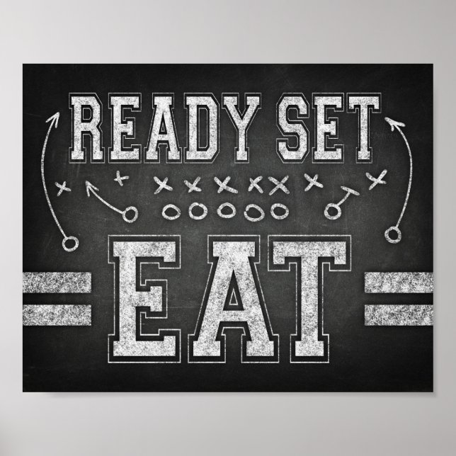Football Party BEREIT SET EAT Sign Chalk Print Poster (Vorne)