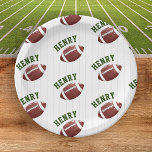 Football Pattern First Year Down 1st birthday Pappteller<br><div class="desc">Elevate your 'First Year Down' 1st birthday extravaganza with our Personalized Football-Themed Paper Plates. These plates are more than just tableware – they're a celebration essential that seamlessly combines personalization and thematic perfection. Imagine the delight as your guests lay eyes on these plates, adorned with a playful pattern of footballs...</div>