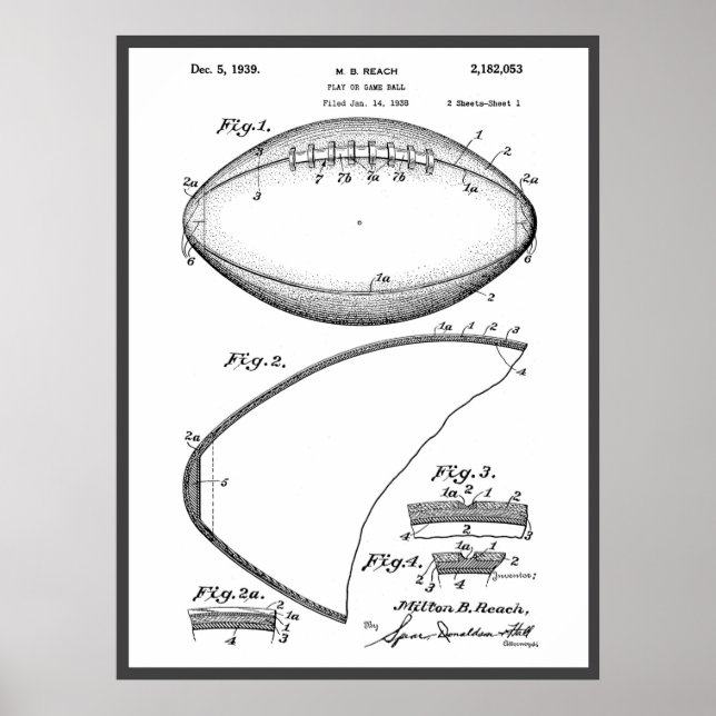 Football Pigskin 1939 Blueprint Patent Poster (Vorne)