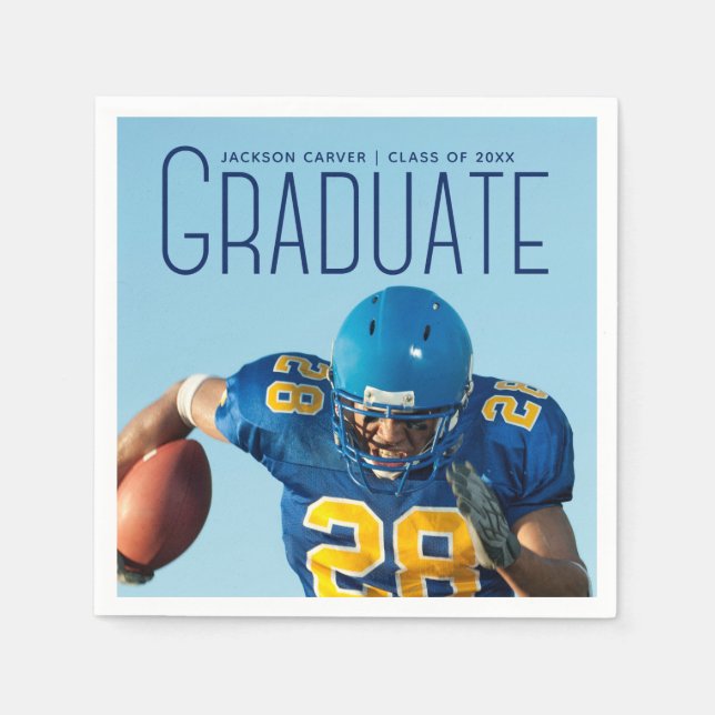 Football Player Abschluss 2025 Blue Script Foto Serviette (Vorderseite)