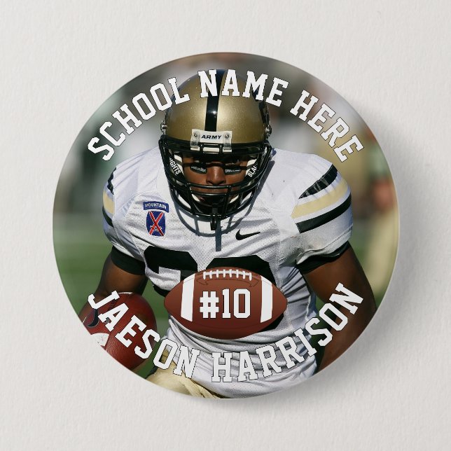 Football Player Add Name Number Team & Photo Button (Vorderseite)