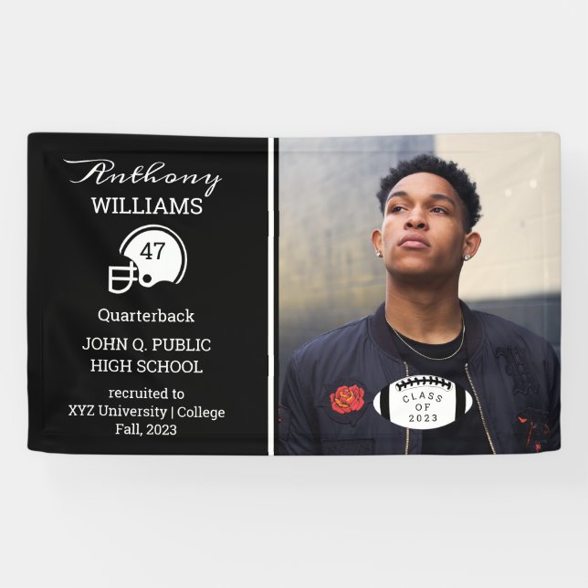 Football Player Foto Black Abschluss Banner (Horizontal)