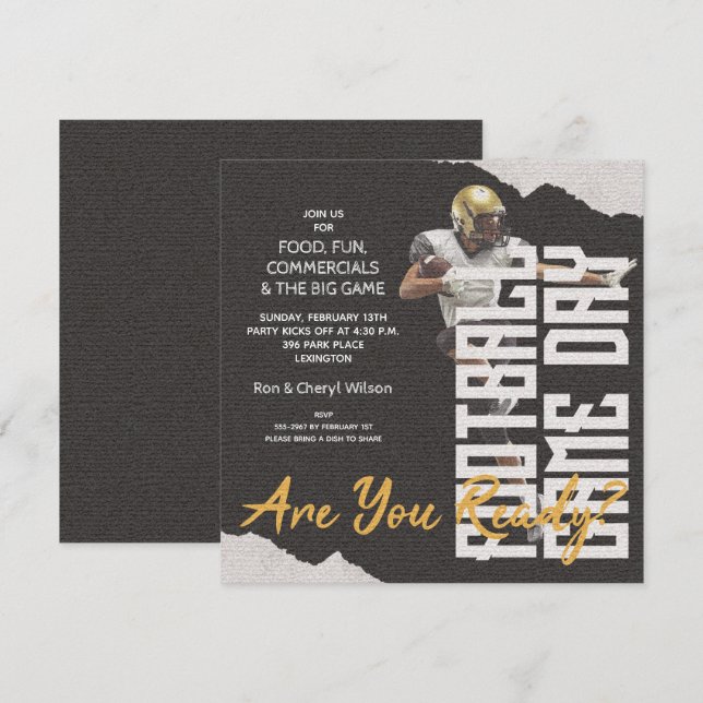 Football Player Game Day Black Party Einladungen (Vorne/Hinten)