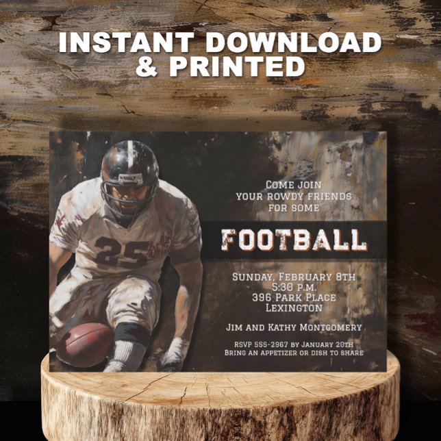 Football Player Game Day Party Einladung (Tough football player Super Bowl party invitations INSTANT DOWNLOAD and/or PRINTED)