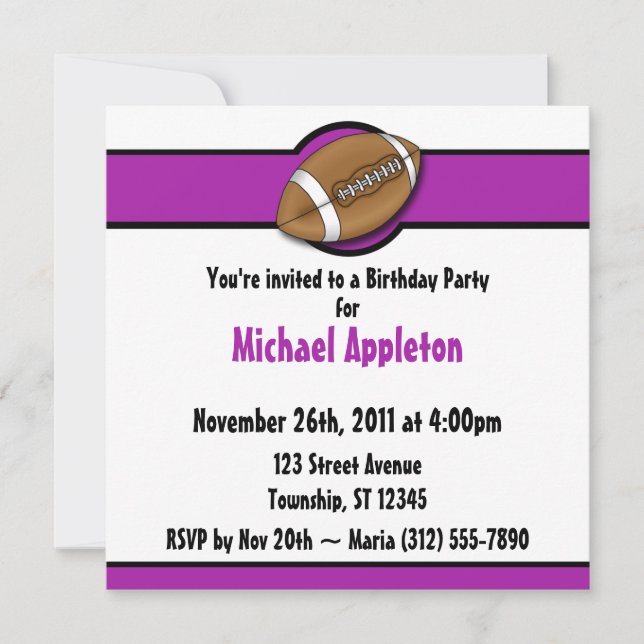 Football Purple Invitations d'anniversaire (Devant)