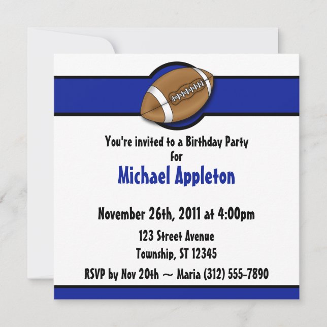 Football Royal Blue Birthday Einladungen (Vorderseite)