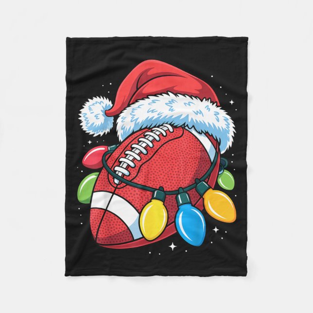 Football Santa Hat Christmas Lights Festive Touchd Fleecedecke (Vorderseite)