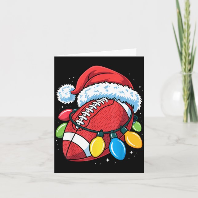 Football Santa Hat Christmas Lights Festive Touchd Karte (Vorderseite)