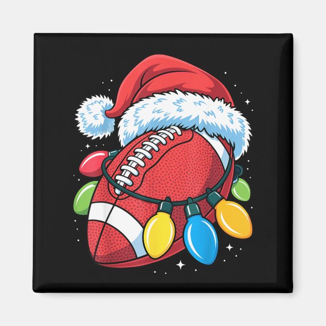 Football Santa Hat Christmas Lights Festive Touchd Magnet (Vorne)