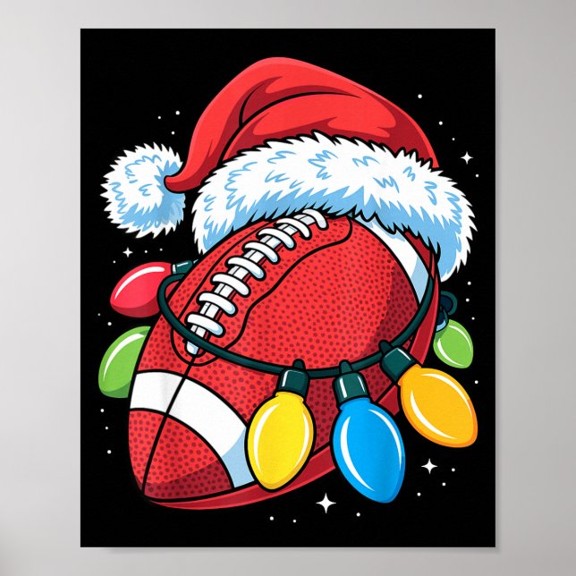 Football Santa Hat Christmas Lights Festive Touchd Poster (Vorne)