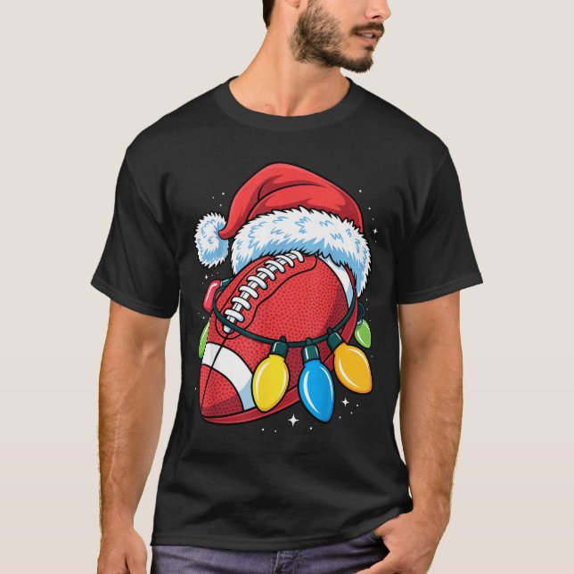 Football Santa Hat Christmas Lights Festive Touchd T-Shirt (Vorderseite)
