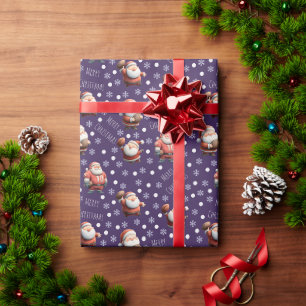Football Santa on Dark Lila Geschenkpapier