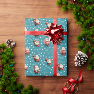 Football Santa on Green Blue Geschenkpapier