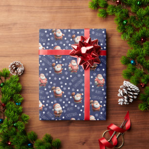 Football Santa on Indigo Blue Geschenkpapier