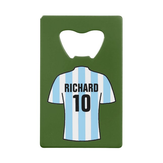 Football-Shirt in Light Sky Blue Stripes Geldbeutel Flaschenöffner (Vorderseite)