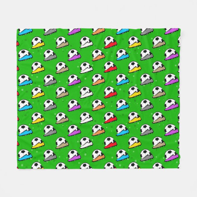 Football / Soccer - Balls & Boots Seamless Pattern Fleecedecke (Vorderseite (Horizontal))