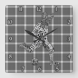 Football Soccer Languages Clock Quadratische Wanduhr