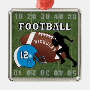 Football 🏈 Spieler und Blue Helmet Silbernes Ornament