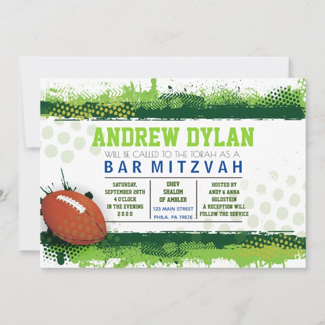 FOOTBALL SPLASH Bar Mitzvah Einladung (Vorderseite)