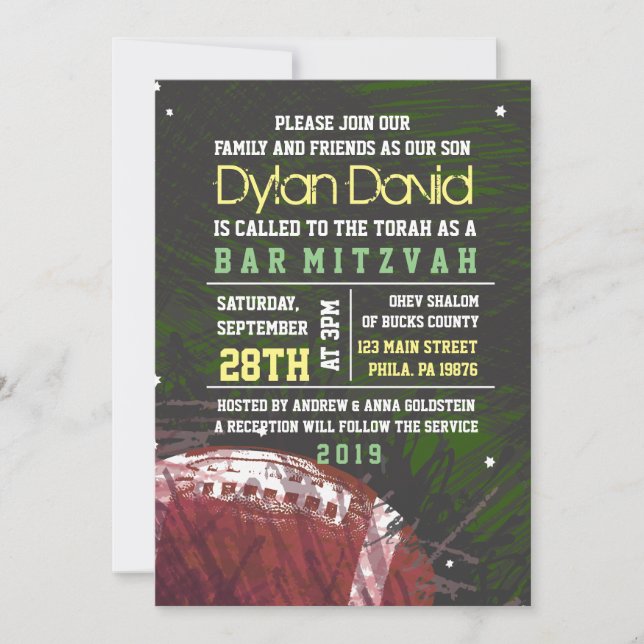 FOOTBALL SPLATTER Bar Mitzvah Invitation Invitatio (Devant)