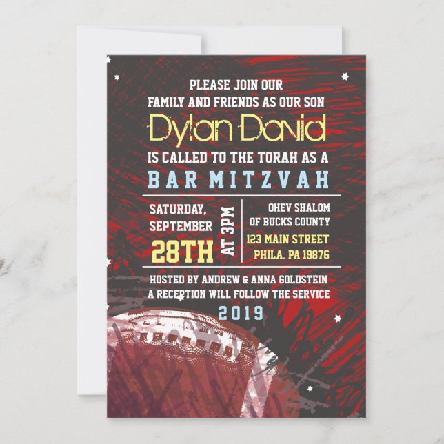 FOOTBALL SPLATTER Bar Mitzvah Invitation Invitatio (Devant)