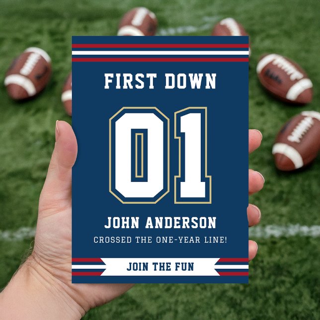 Football Sport First Year Down 1st Birthday Party Einladung (Von Creator hochgeladen)
