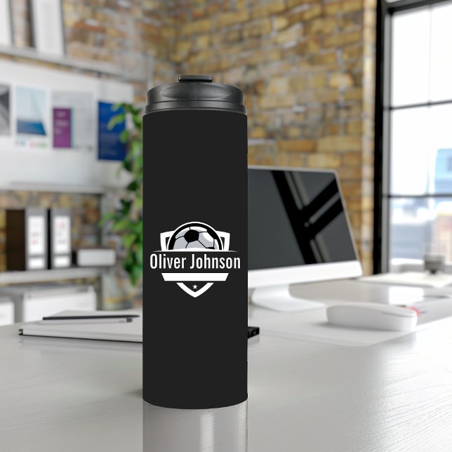 Football Sports Boys Black Thermosbecher (Von Creator hochgeladen)