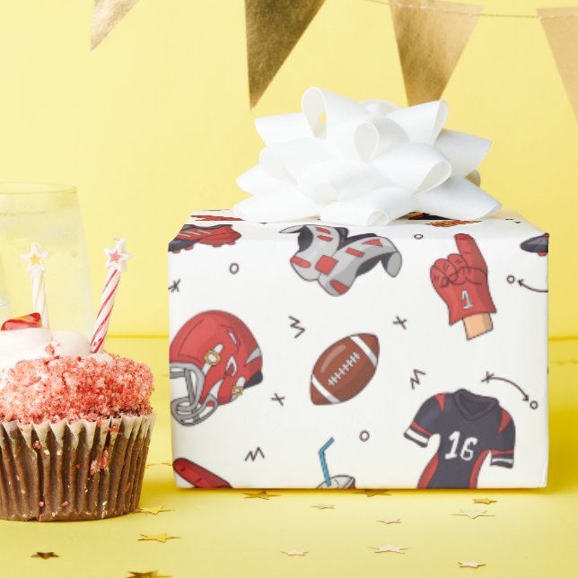 Football Sports Symbols Pattern Athleten Geschenkpapier (Geburtstagsparty)