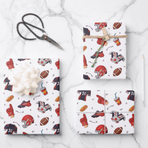 Football Sports Symbols Pattern Athleten Geschenkpapier Set
