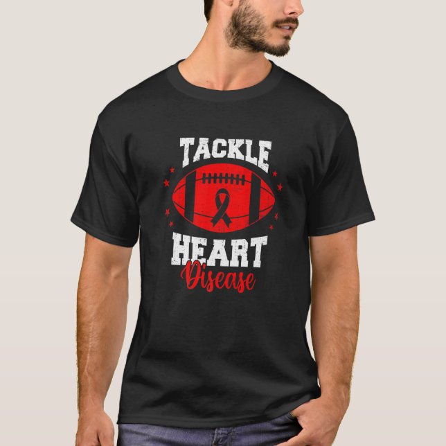 Football Tackle Heart Disease Retro Awareness Red  T-Shirt (Vorderseite)