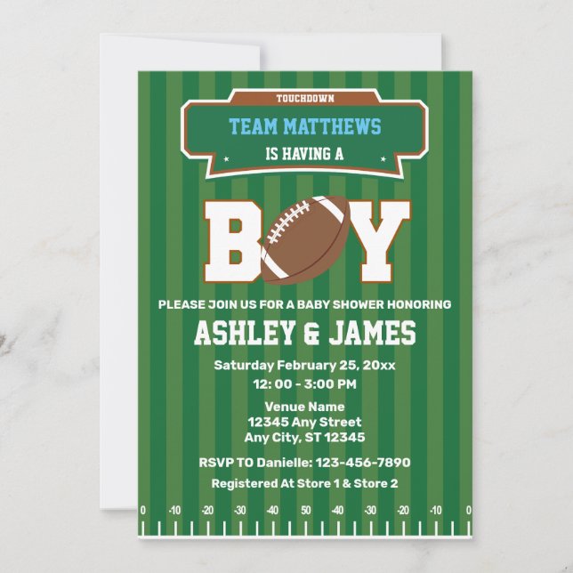 Football Team Boy Baby Dusche Einladung (Vorderseite)