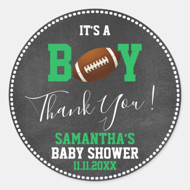 FOOTBALL Theme Baby Dusche Halbpension Grüner Jung Runder Aufkleber (Vorderseite)