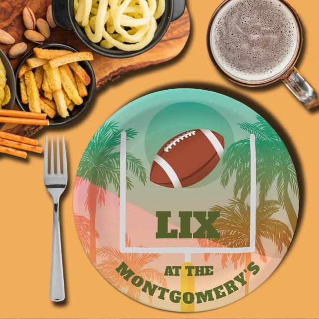 Football Uprights Party Pappteller (Palm trees and football through the uprights paper plates)