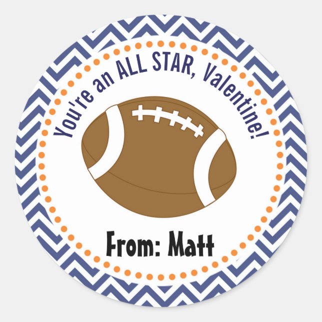 Football Valentines School Personalisiert Name Runder Aufkleber (Vorderseite)