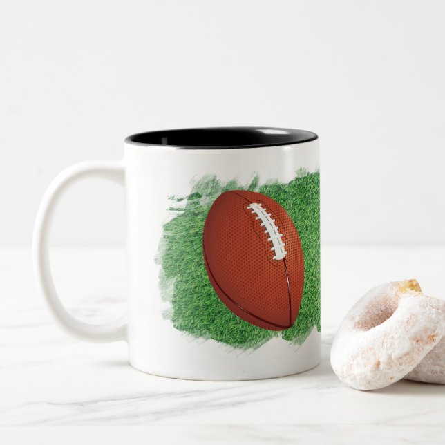 Football with Artistic Image of Grass Personalize Zweifarbige Tasse (Mit Donut)