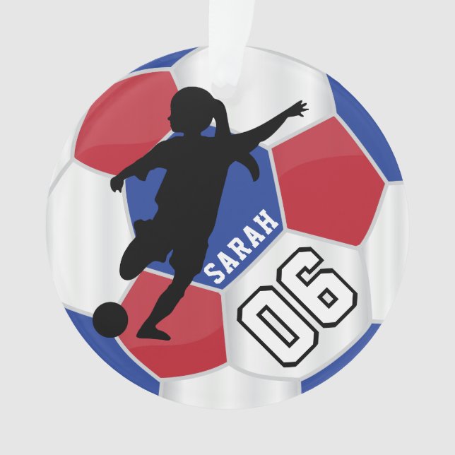 Footballeur rouge, bleu, noir et blanc de fille - (devant)
