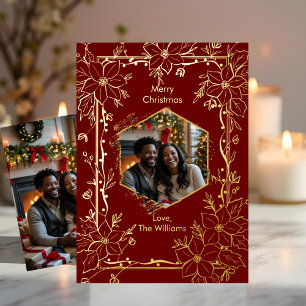 Footing Christmas Card Template 2 Foto Maroon Gold Folien Feiertagskarte